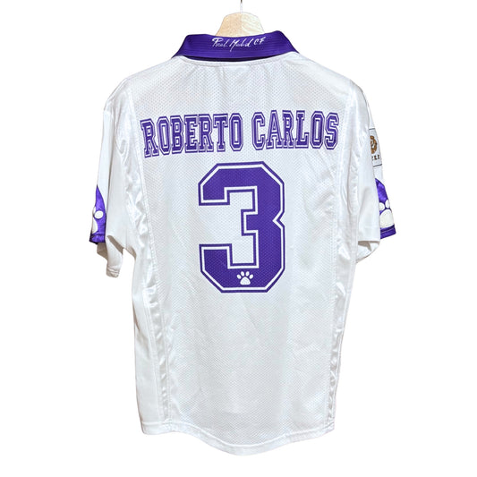 real madrid home jersey primera camiseta local 3 roberto carlos 1997 1998 kelme blanco morado