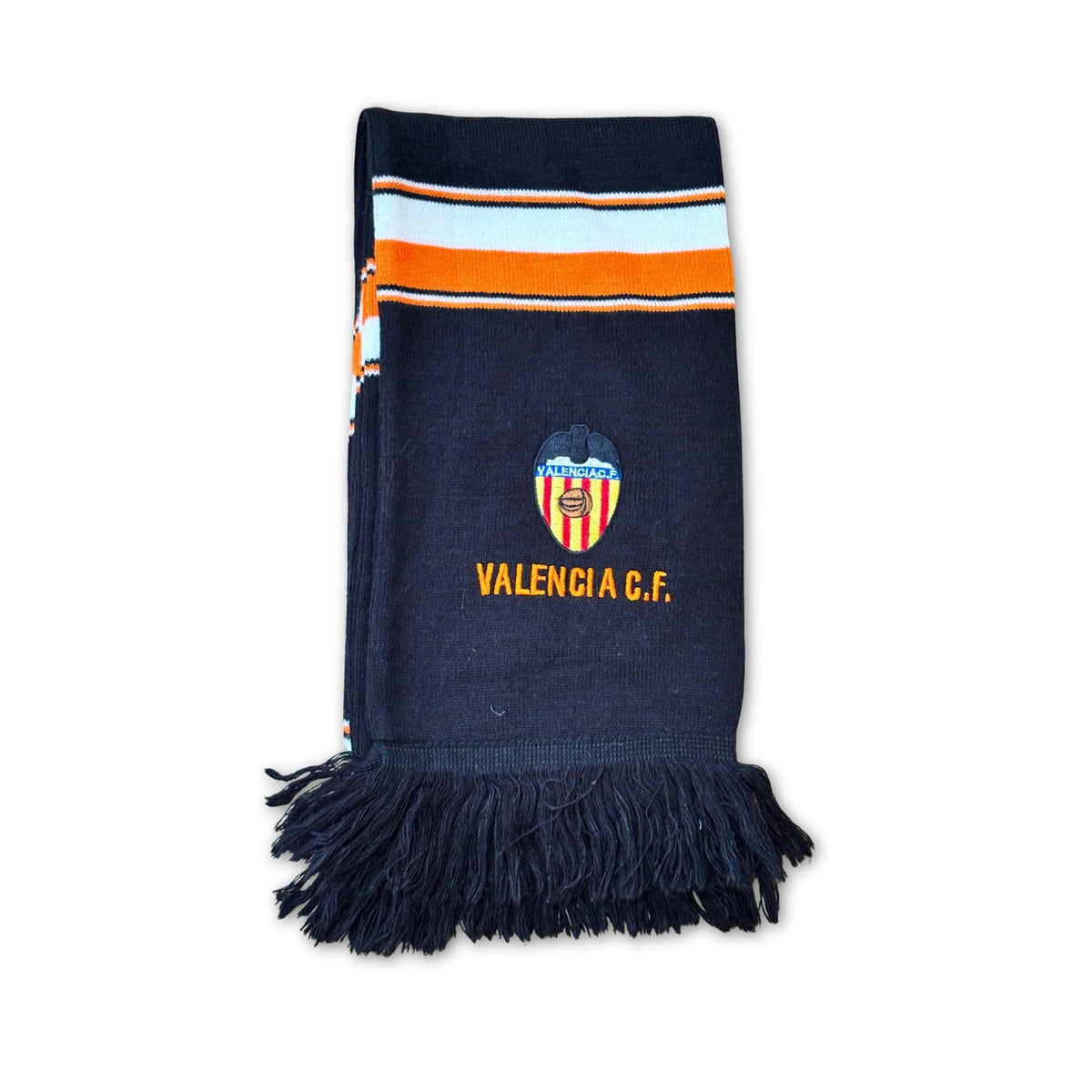 bufanda-futbol-franjas-valencia-cf-vcf negro naranja blanco